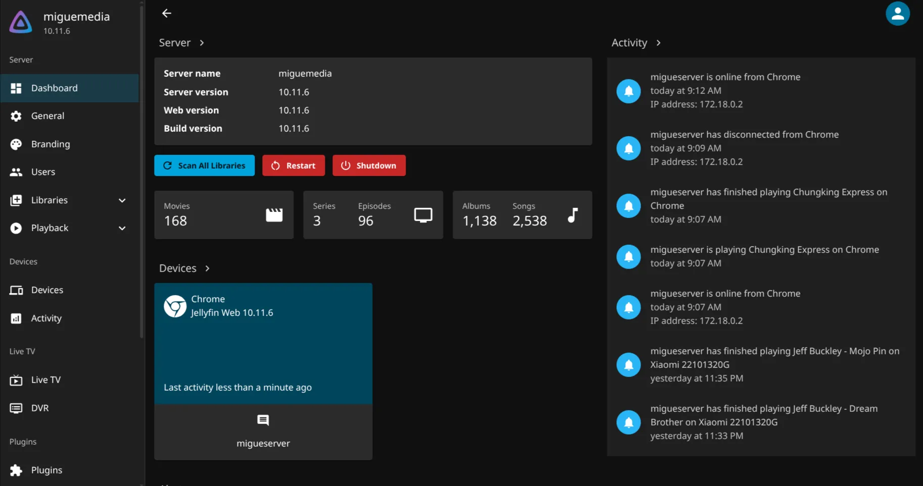 Jellyfin dashboard